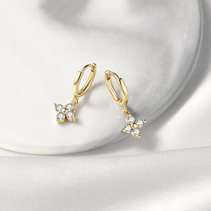DAILY VIBES Cute Gold Mini Dangle Huggie Hoop Earrings for Women Trendy - color: Small Flower CZ