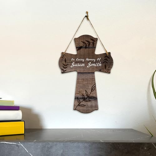 Signs ByLITA Custom 11.5" x 8" Hanging Cross Sign | Rustic Twine | Personalizable Crucifix for Weddings Baptisms Birthdays and Worship