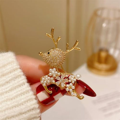 Enamel Brooch Pin For Women Men, Vintage American Flag Crystal Lapel Pin, Christmas Brooch Suit Dress Clips Accessory Gift - style: 12-Christmas Pearl Deer
