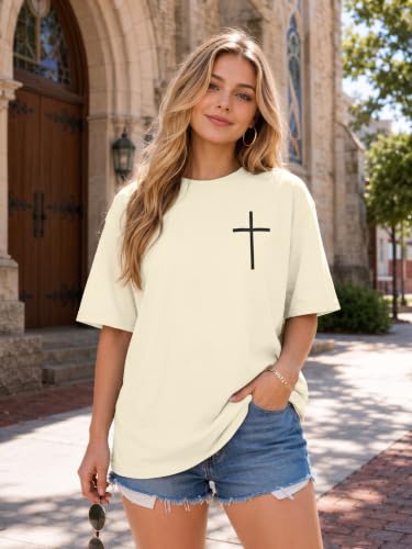 Christian Shirts Women Oversized Jesus God T Shirts Bible Verse Tees Tops - color: Apricot, size: Medium