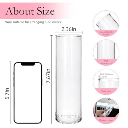 Brajttt16 Pack Glass Cylinder Vase, 7" H×2" W Clear Vases for Centerpieces - size: Smooth-16PCS