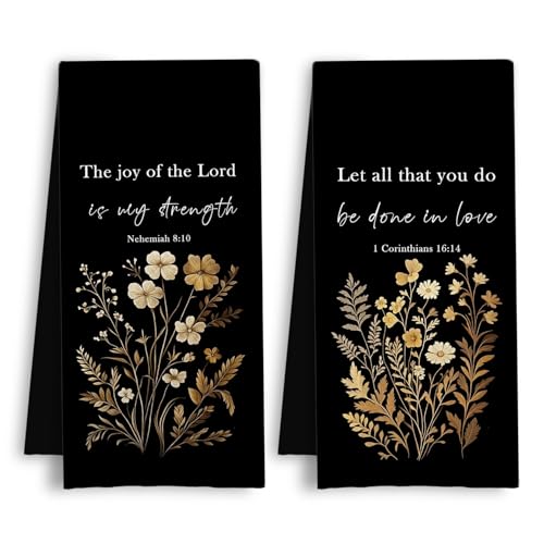 Rustic Floral Christian Kitchen Towels, Bible Verse Gifts Dish Tea Towels, Christian Religious Gifts Decorative Hand Towel for Bathroom Kitchen, 16x24 Inch Set of 2 - color: Nehemiah and I Corinthians - Rustic Floral