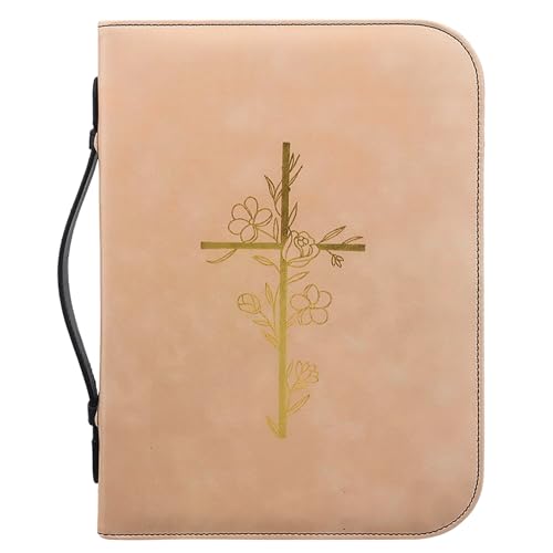 Bible Cover Case for Women – PU Leather Large Bible Case with Minimalist Debossed Design – Christian Bible Accessories for Girls & Women (Golden Cross, L) - color: Golden Cross, size: L