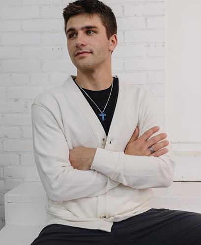 Men's Cross Pendant Necklace in 316L Stainless Steel Interlocking Woven Cross on 24” Curb Chain, Choice of Color - color: Blue Stainless Steel