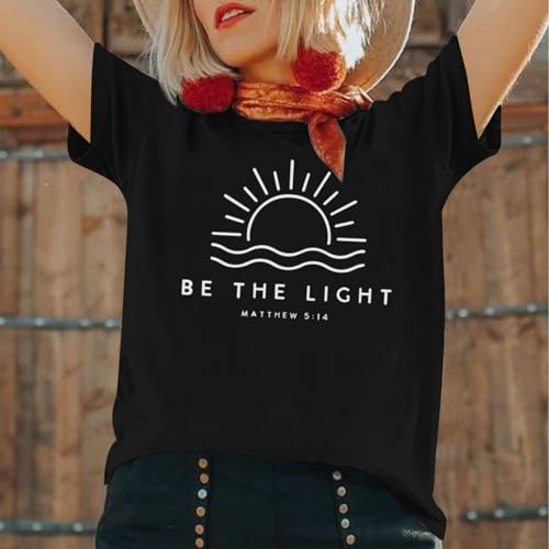 Sulayesh Christian Be The Light Shirts for Women Bible Verse Shirts Jesus Religious Faith Tshirts Inspirational Tees Tops - color: Black, size: X-Large
