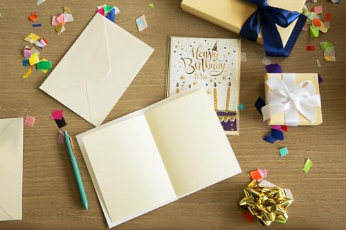 8 Individually Wrapped Birthday Cards Assortment with Envelopes/Stickers. For Women, Men, Kids. Large 5”x7”, Blank Inside. Adorned with Gold Glitter and Embossed Gold Foil. (8 birthday cards)