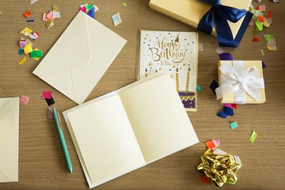 8 Individually Wrapped Birthday Cards Assortment with Envelopes/Stickers. For Women, Men, Kids. Large 5”x7”, Blank Inside. Adorned with Gold Glitter and Embossed Gold Foil. (8 birthday cards)