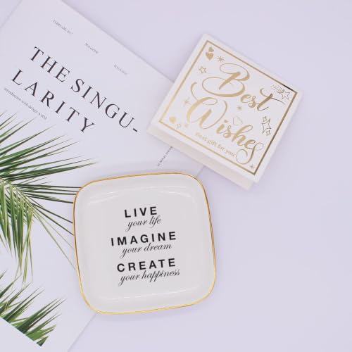 Motivational Quotes Ring Dish,Decorative Ceramic Ring Holder Jewelry Tray - style: Live Your Life