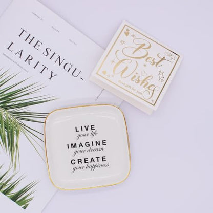 Motivational Quotes Ring Dish,Decorative Ceramic Ring Holder Jewelry Tray - style: Live Your Life