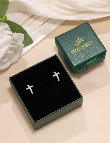 Moissanite Sterling Silver Cross Earrings for Women Huggie Drop - color: Cross Hoops (Gold)