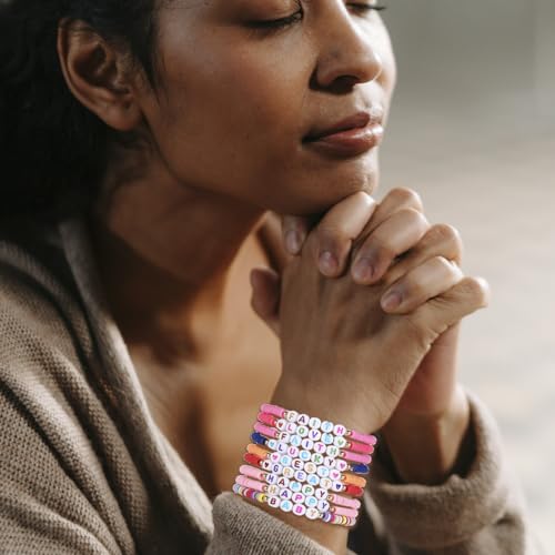 24Pcs Jesus Loves You Bracelets Bulk Handmade Clay Beads Bible Verse Bracelets Christian Friendship Jewelry Christmas Easter Gifts for Women Teen - color: Friendship 24-8