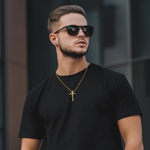 Crucifix Cross Necklace for Men and Women with Exquisite Jesus Pendant and Stainless Steel Chain 16-30 Inch - color: Yellow Gold, size: 24 Inch=61CM, style: Medium Pendant-1.8"x1.1"