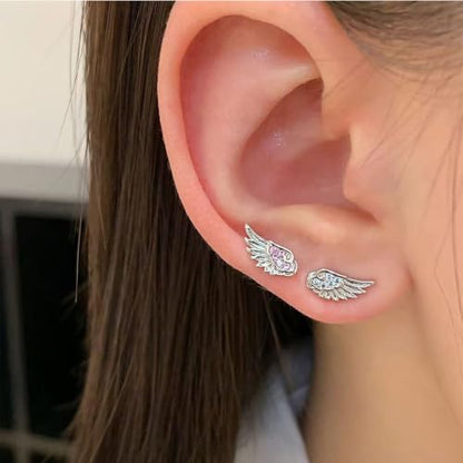 Angel Wing Earrings for Women Statement Flat Back Cartilage Stud Earrings Trendy Angel Wing Helix Piercing Stud Silver Cubic Zirconia Earring Jewelry Accessories - color: Blue