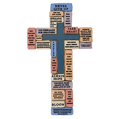 Inspirational Resin Wall Cross | Encouraging and Comforting Words and Phrases | Great Gift for First Communion, Confirmation and Graduation | Christian Home Decor - size: 9.5"L x 5.5"W
