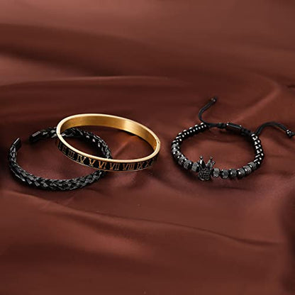 WFYOU Stainless Steel Bracelets for Men Gold Cuff Bracelet Birthday Gifts - color: Black 10