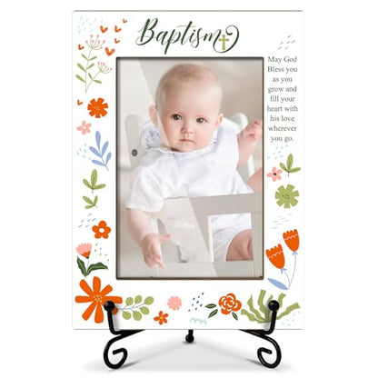 Baby Blessings Baptism Wooden Photo Frame Christian Gifts Baptism Presents for Baby from Godparents, Wooden Photo Frame with Iron Stand for Tabletop or Desktop Display (4x6" Vertical Photo) - 41