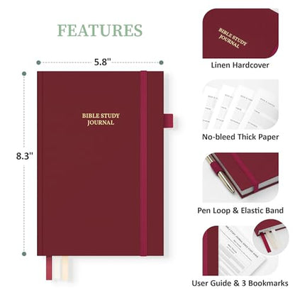 Bible Study Journal & Notebook for Women and Men, 7.1" x 10.4" - color: Burgundy, size: B5 ( 7" x 10.2" )