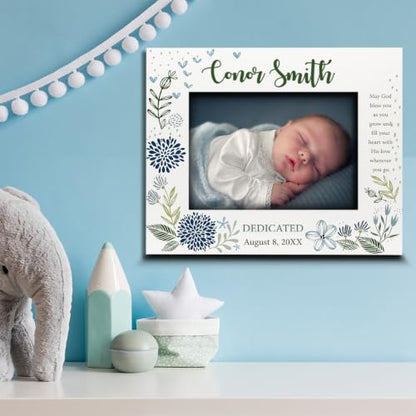 BELLA BUSTA-Personalize -Baptism, Dedication, Confirmation, First Communion Theme Picture Frame-Keepsake from Godparents, Friends, Family-UV Print Frame (Blue (5x7 Horizontal)) - color: Blue (5x7 Horizontal)