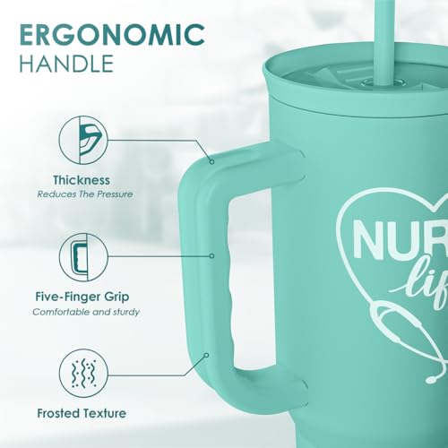 SANDJEST Nurse Gift Tumbler 40oz with Handle and Straw – Nutrition Facts Insulated Stainless Steel Travel Coffee Mug for Nursing Friends - Gifts for Nurse Week, Appreciation, Birthday, Christmas - color: Nurse 5
