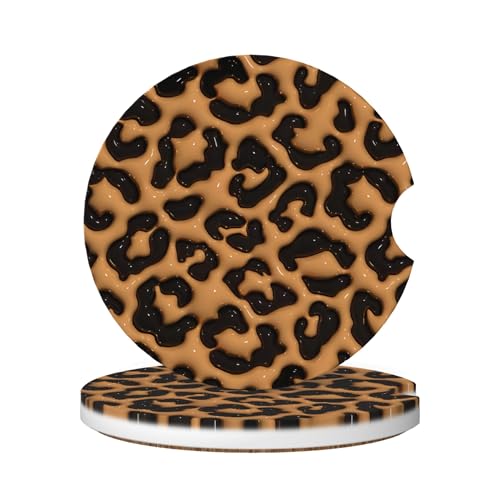 Car Coasters for Cup Holder 2 Pack - Brown Leopard Print - color: Brown Leopard Print