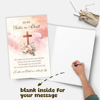 Christian Sister Greeting Card, Inspirational Religious Card for Women, Birthday, Encouragement, or Best Friend Gift, Bible Verse Keepsake for Sister in Christ - color: Sister in Christ