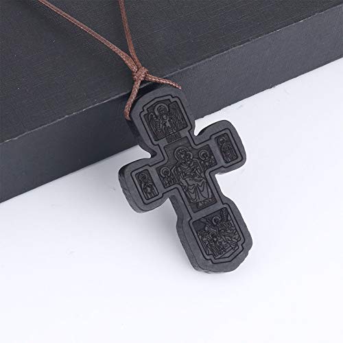 COTTVOTT Wood Orthodox Cross Pendant Necklace Christian Crucifix Necklace Prayer Jesus for Women Men - style: C-Black Color