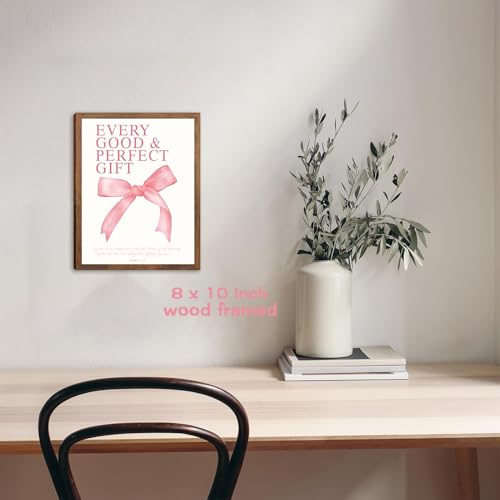SEHSUVC Pink Bows Bible Verse Christian Canvas Wall Art, Wood Framed Trendy Religious Wall Decor, Cute Coquette Preppy Girls Aesthetic Room Decor Gifts for Bedroom Living Room Home Decor 8x10inch - color: Pink Bow 1:17