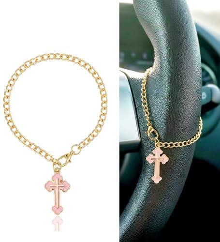 Car Rosary for Car, Steering Wheel Rosary,Cross Steering Wheel Charm,Pink - style: D