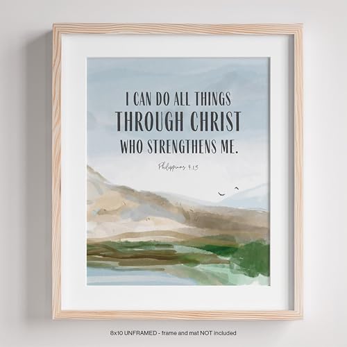 Bible Verse Posters Set of 4 - Christian Scripture Wall Art Classroom 8x10
