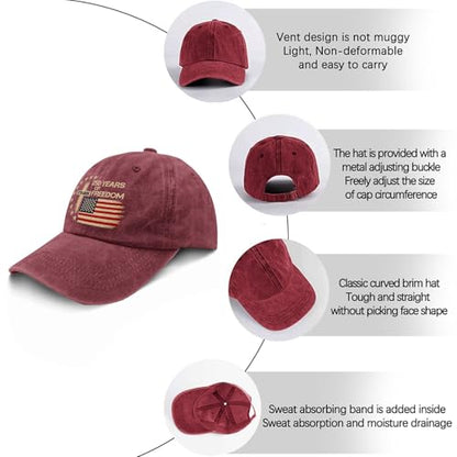 US 250 Years Freedoms 1776-2026 250th Birthday Embroidered Hats Garde Cap for Him - color: Us 250 Years Freedoms 1776-2026 250th Birthdaywine Red2
