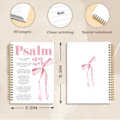 Pink Coquette Bow Christian Spiral Notebook Journal, Psalm 23 Bible Scripture Journal for Women, Christian Religious Gifts for Women, Church Notes Notebooks, 5.5x8.3 Inch - color: 02-psalm 23