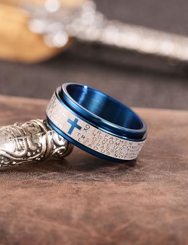 King Will 8mm Black/Gold/Silver Prayer Stainless Steel Ring - color: Blue-Silver