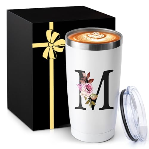 20 Oz Insulated Coffee Cup with Lid Car Tumbler Travel Mug Women Wife Husband Happy Birthday Wedding Romantic Gift Best Cool Day Personalized Unique Special Cute Custom Christmas Xmas Valentines Ideal - style: Letter M