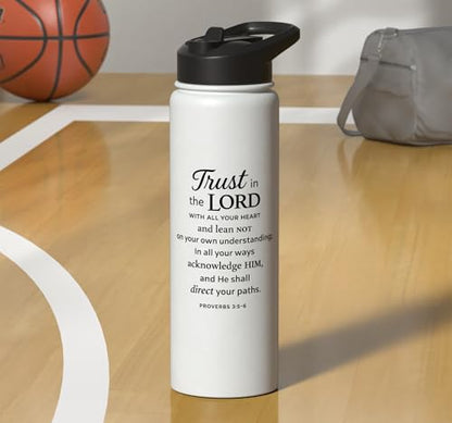 Trust In The Lord Scripture Bible Verse Proverbs 3:5 6 Pray Stainless Steel Insulated Water Bottle - color: White