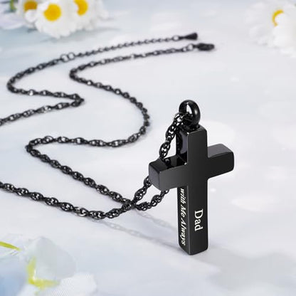 Cremation Cross Necklace for Ashes Stainless Steel Cross Urn Pendant Ashes Holder Memorial Jewelry-With Me Always - style: Dad