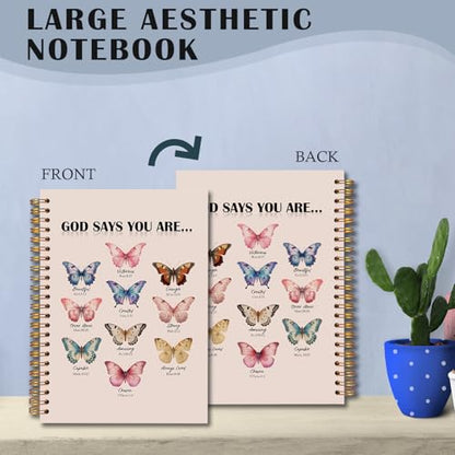 Butterfly Christian Spiral Notebooks, God Says You Are Bible Journal, Scripture Journals for Writing, Christian Gifts for Women, Religious Notebook for Note Taking, 5.5x8.3 Inch - color: white Bible Notebook-15