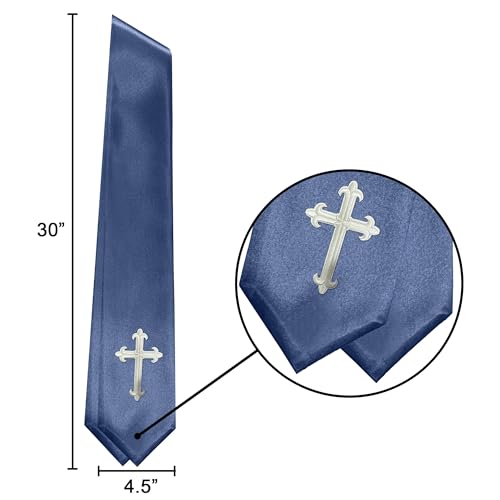 Priest White Stole 60 Inch Gold Cross Embroidery Church - color: Navy Stole + White Cross