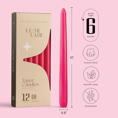 Leor & Lair Hot Pink Taper Candles, 12 Pack, 10" Pink Candles - color: Hot Pink
