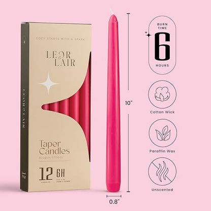 Leor & Lair Hot Pink Taper Candles, 12 Pack, 10" Pink Candles - color: Hot Pink