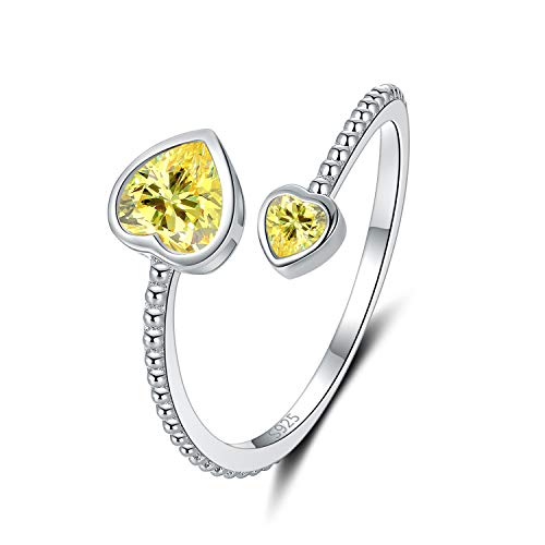 Step Forward 925 Sterling Silver Birthstone Rings for Women - Adjustable Open Heart Ring Constellation Month Band for Her Birthday Gifts Jewelry - color: November