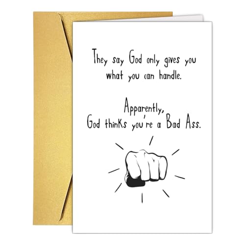 Funny Sarcastic Get Well Card for Him Her, Humorous Encourage, Feel Better Card, Motivational Get Well Soon Gift for Friend Family Colleague - God Thinks You're a Bad Ass - color: #6
