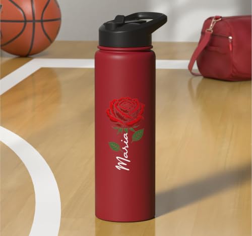 Maria Personalized Rose Name Elegant Floral Women Girls Stainless Steel Insulated Water Bottle - color: Red
