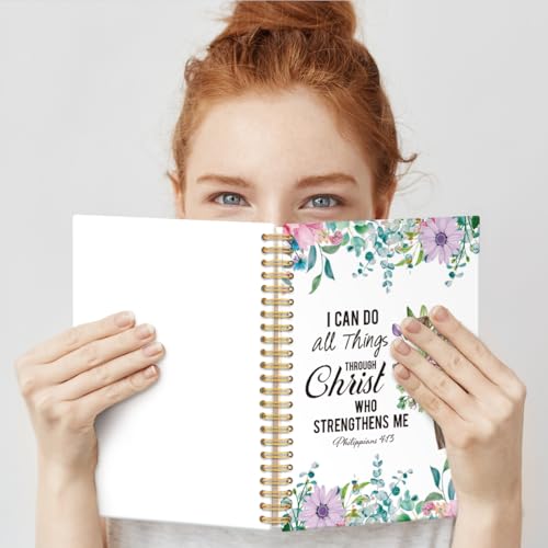 I Can Do All Things Hardcover 160 Pages Lined Spiral Notebook, Floral Bible Scripture Notebook for Christian, Christian Gifts, Christian Journals for Women, Inspirational Religious Gifts - color: Multi & Purple