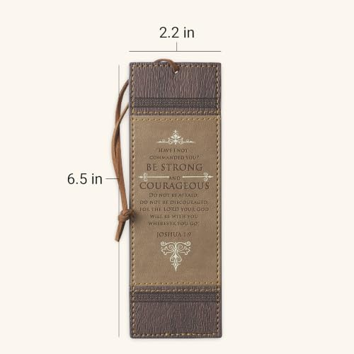 Christian Art Gifts Faux Leather Scripture Bookmark: Strong and Courageous - color: Brown - Courageous #2, size: 6.5 by 2.2 inches