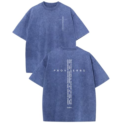 Christian Cross Shirts for Men Jesus Faith Bible Verse Religious God Tshirts Oversized Acid Wash Vintage Graphic Tee - color: Blue, size: X-Small