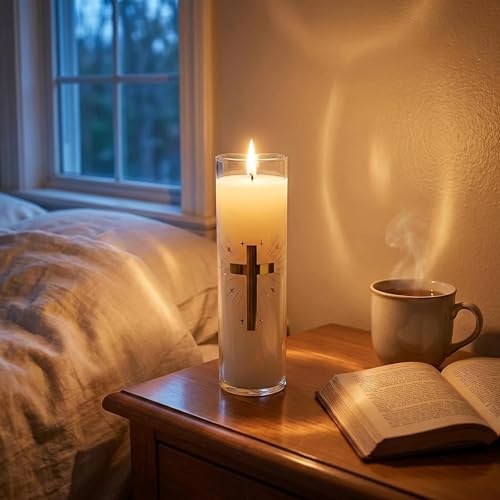 Pure Beeswax Candles, 128 Hour Long Burning Glass Jar Candle, Unscented White Prayer Candle for Church, Religious Ceremony, Memorial, Meditation, Home Altar & Emergency Use, 2 x 8 Inch - color: White
