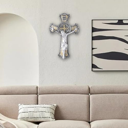 Taprion Crucifix Wall Cross - Saint Benedict Resin Wall Art - 10 Inch