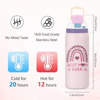 Best Mom 32oz Insulated Water Bottle, Women Gift, 2-in-1 Lid, 1PCS - color: Best Mom-Pink