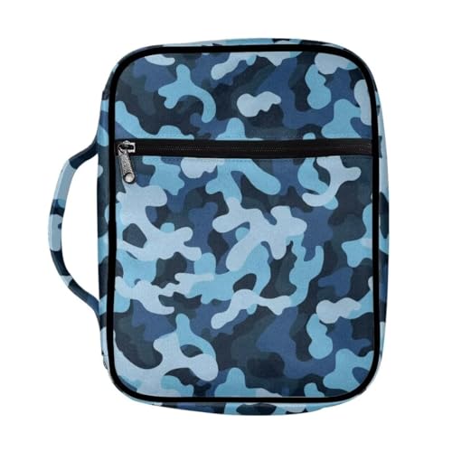 Coldinair Blue Camo Bible Cover for Kids Teen Men Church Bible Protective Book Case with Pen Slot Handle & Zippered Pocket Travel Christian Bible Accessories - color: Blue Camo-1