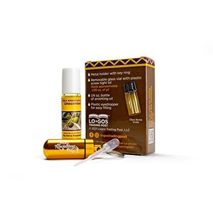 Unscented Anointing Oil from Israel Boxed Gift Set with Dispenser, Holy Jerusalem Oil & Gold Metal Keychain Bottle Container, Plastic Dropper & Small Glass Vial, Aceite Ungido y Botella - color: Gold, style: Unscented